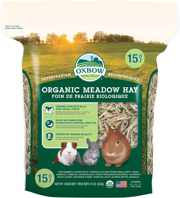 Oxbow Animal Health Organic Meadow Hay, For Rabbits, Guinea Pigs, And Small Pets, Grown In The Usa, Farm Fresh, 15 Ounce