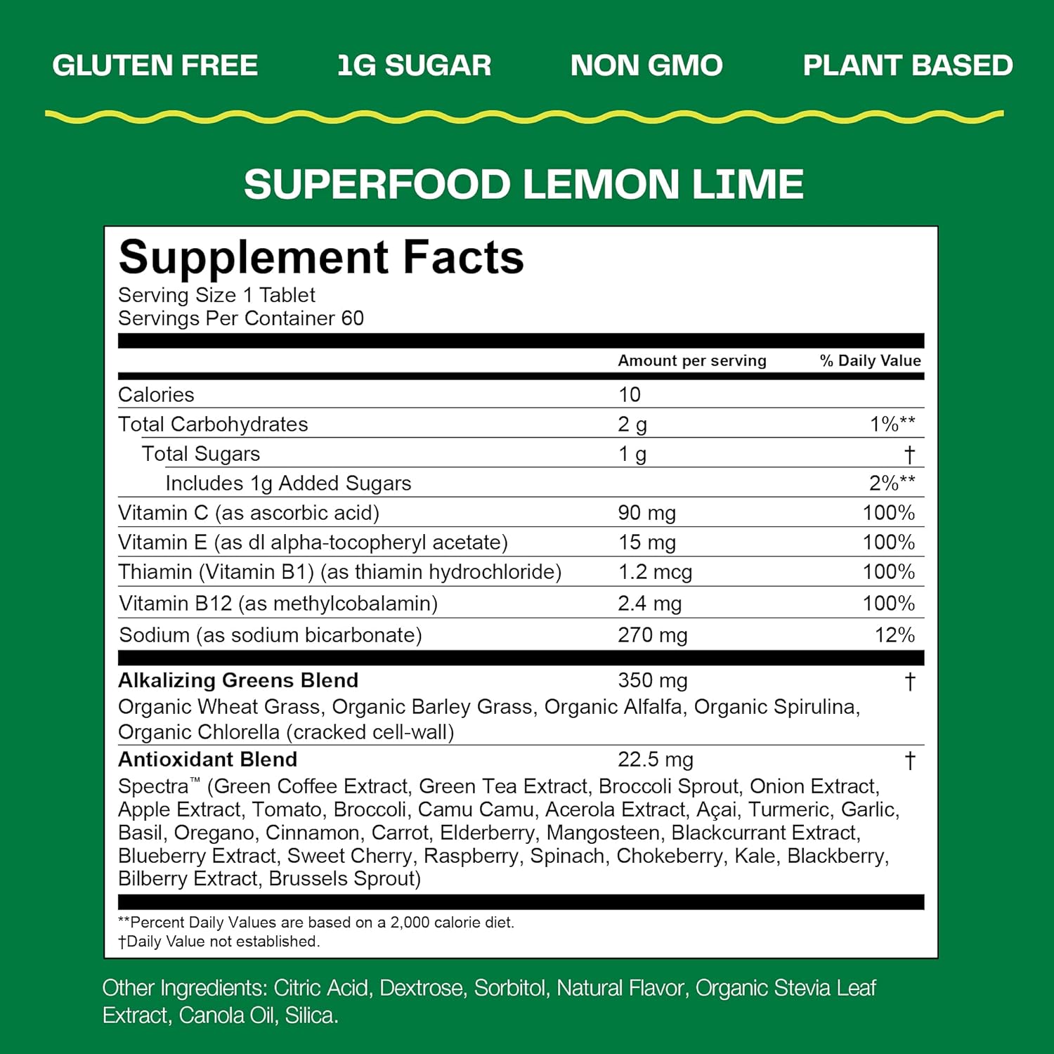 Amazing Grass Fizzy Green Tablets Superfood Lemon Lime: Green Superfood Water Flavoring Tablet With Antioxidants & Alkalizing Greens, 60 Count (Packaging May Vary) (Pack Of 4)