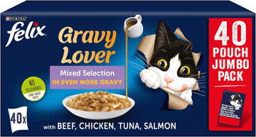 Felix As Good As It Looks Adult Wet Cat Food Gravy Lover Mixed 40 x 100g Pouches?12368065
