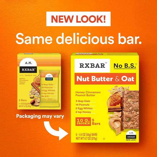 Rxbar Nut Butter And Oat Protein Bars, Protein Snacks, Snack Bars, Honey Cinnamon Peanut Butter, 9.7Oz Box (5 Bars)