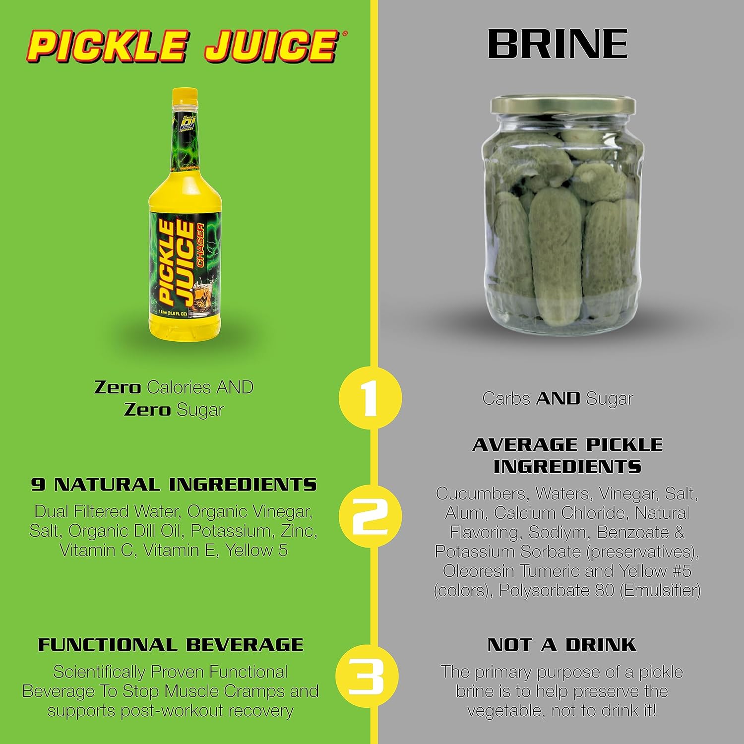 Pickle Juice Chaser 1 Liter Bottles - Pickle Juice For Pickle Backs - Electrolyte Pickle Juice For Day & Night Time Cramp Relief - 6 Pack