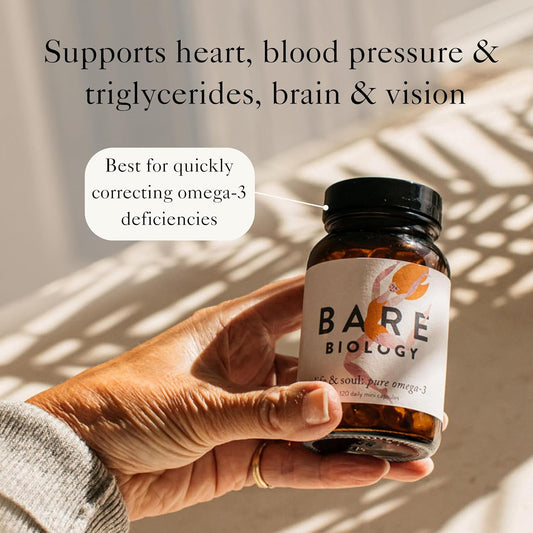 Bare Biology Omega 3 Fish Oil - Life & Soul Mini Capsules (30 Servings) EPA 860mg DHA 440mg, Supports Heart, Brain Function & Eye Health, Super Strength/Sustainably Sourced Fish, 120 Capsules