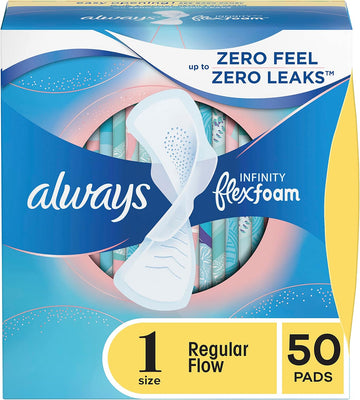 Always Infinity Feminine Pads For Women, Size 1 Regular, With Wings, Unscented, 50 Ct
