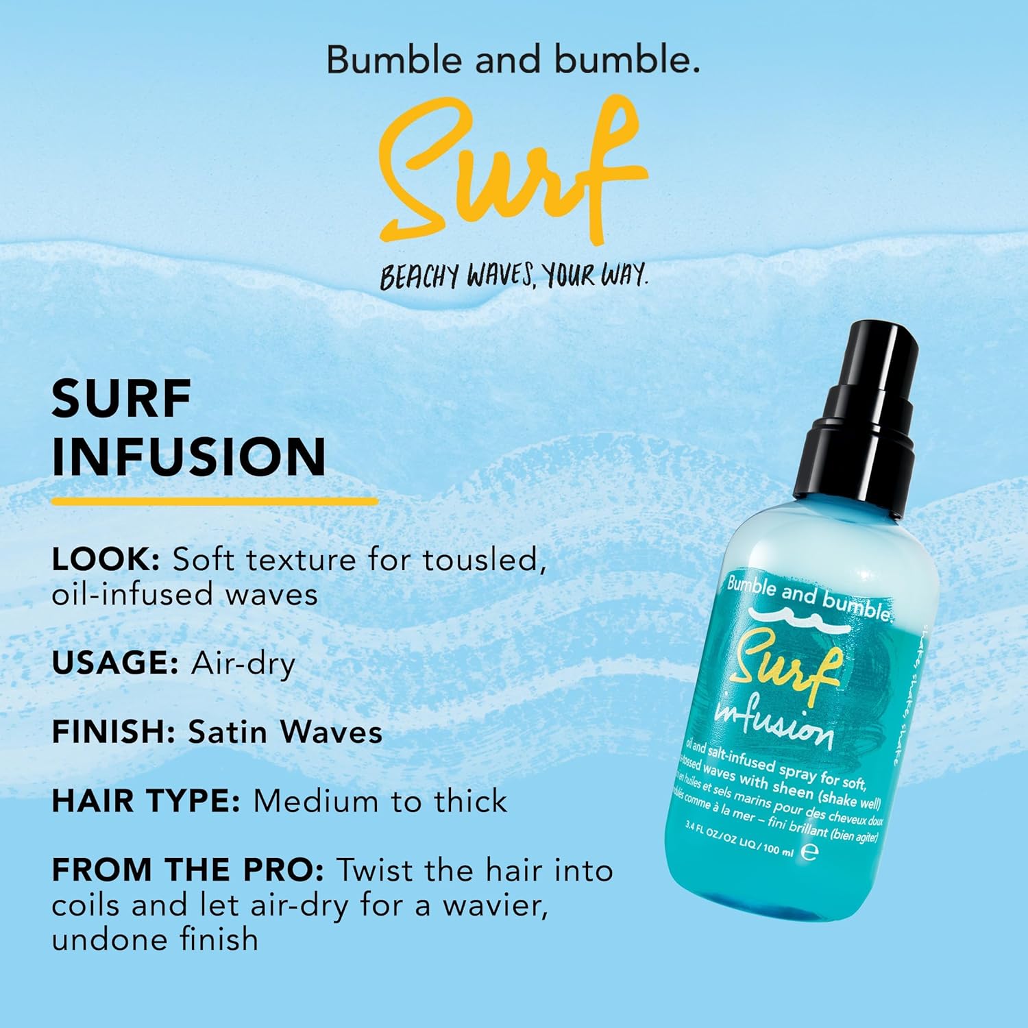 Bumble and bumble. Surf Infusion Sea Salt Spray, 3.4 fl. oz. : Beauty & Personal Care