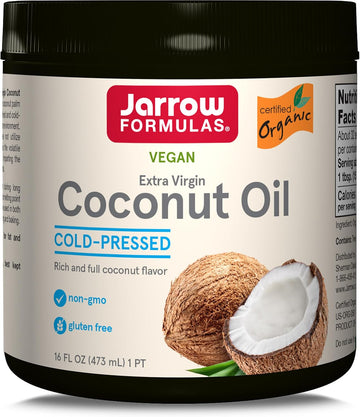 Jarrow Formulas Extra Virgin Organic Coconut Oil - 16   - Rich & Full Coconut avor - Unrefined & Cold-Pressed - Solvent Free - Ideal for Cooking & Baking