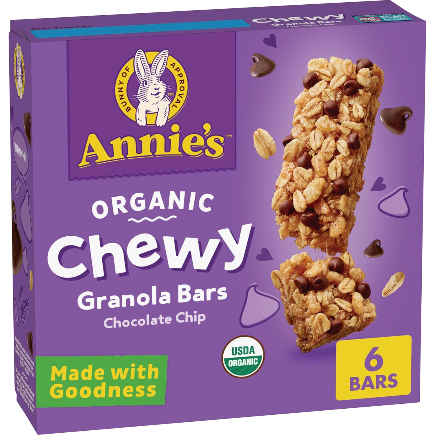 Annie'S Organic Chewy Granola Bars, Chocolate Chip, 6 Bars, 5.34 Oz (Pack Of 12)