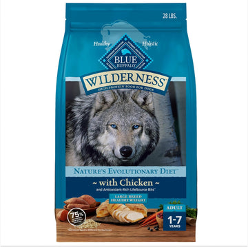 Blue Buffalo Wilderness Natural High-Protein Healthy Weight Dry Food For Large Breed Adult Dogs, Chicken Recipe, 28-Lb. Bag