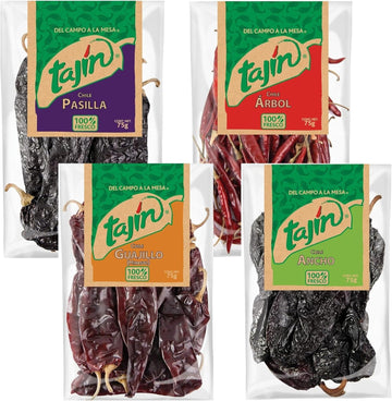 Tajin Authentic Mexican Chilli Bundle Containing 4 Types Of Whole Dried Chillies - Guajillo, Ancho, Pasilla And Arbol (300G Total)