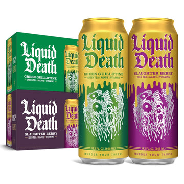 Liquid Death Green Guillotine & Slaughter Berry Iced Tea Mixed Pack (16 X 19.2 Oz King Size Cans)