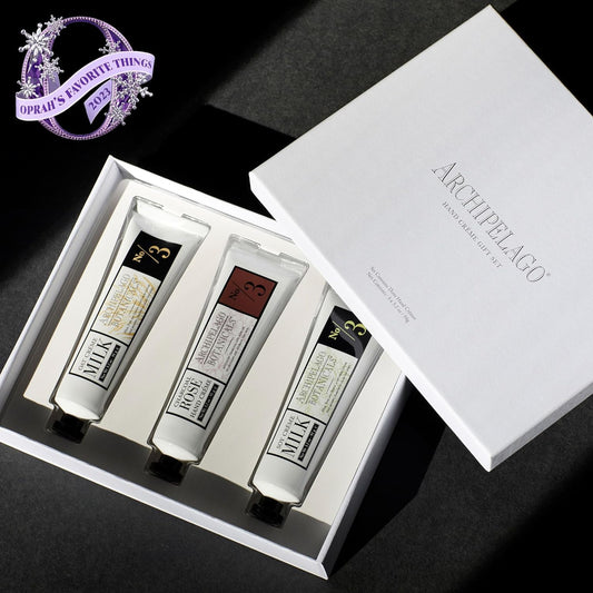 Archipelago Botanicals Hand Crème Trio Gift Set, Popular Scents Oat, Soy & Charcoal Rose Hand Cream, 3.4 fl oz each
