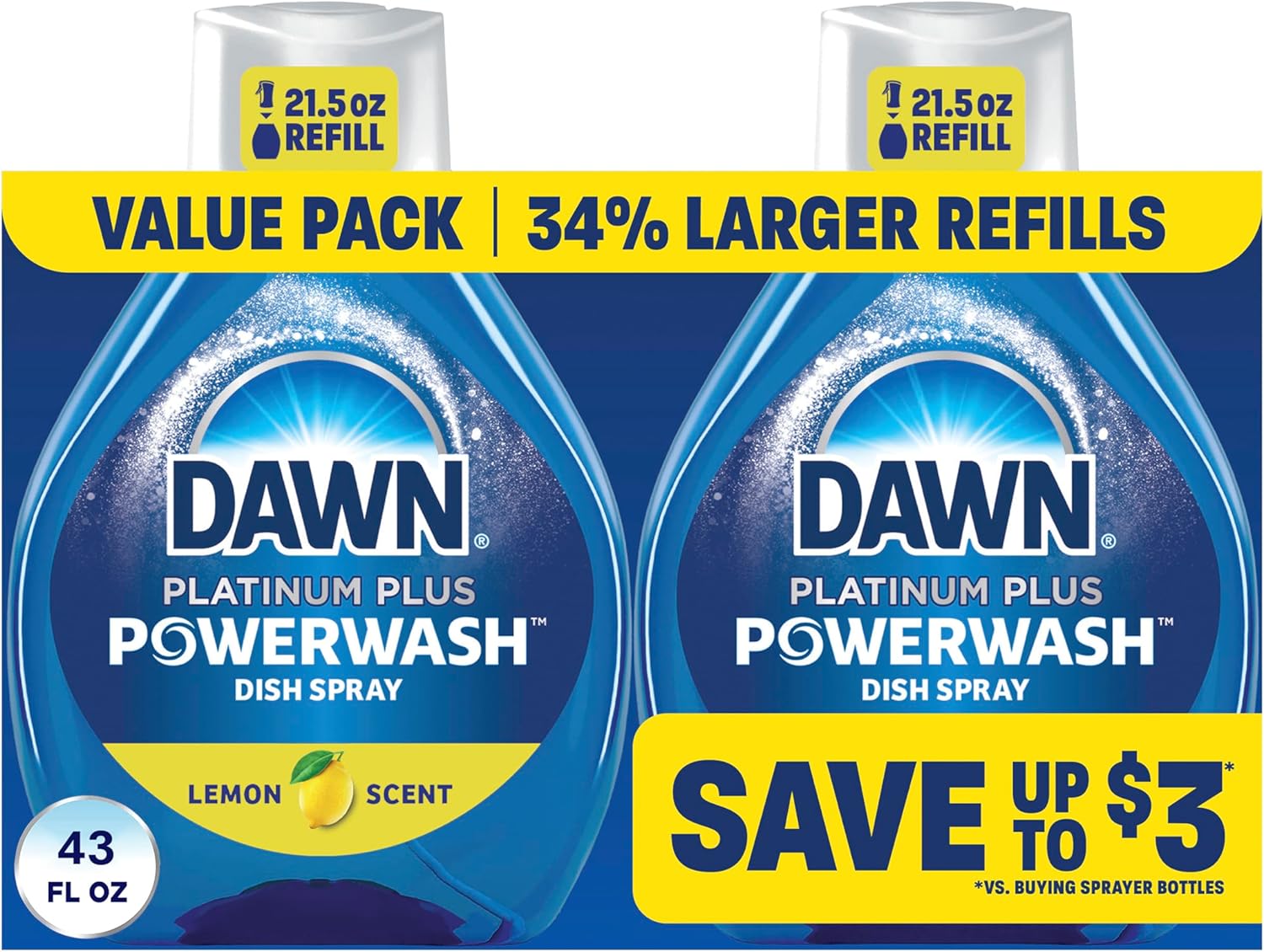 Dawn Powerwash Lemon Dish Spray, Liquid Dish Soap 2 Refills, 43 Fl Oz