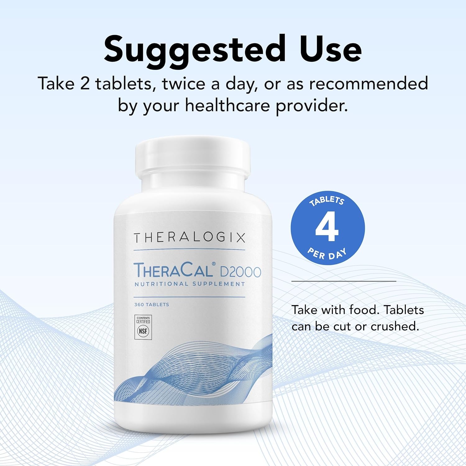 Theralogix TheraCal D2000 - Bone Health Support Supplement with Calcium, Magnesium, Vitamin D3, Vitamin K2 & Boron* - 90-Day Supply - NSF Certified - 360 Tablets : Health & Household