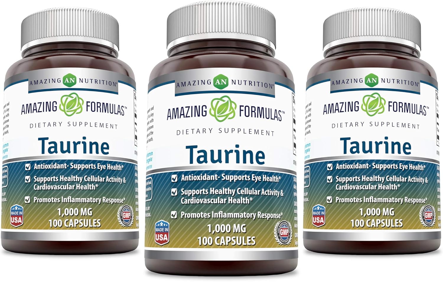 Amazing Formulas Taurine 1000mg Capsules Amino Acid Supplement | Non-GMO | Gluten Free | Made in USA (100 Count | 3 Pack)