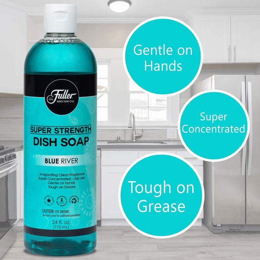 Fuller Brush Super Strength Liquid Dish Soap – Economical – Use Much Less – for Dishes, Glasses, Silverware, Utensils, Pots, Pans, Countertops, Tables – Invigorating Fragrance (Blue River)