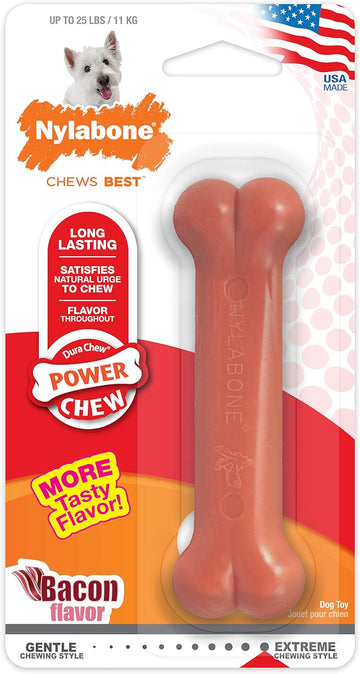 Nylabone Power Chew Classic Bone Chew Toy For Dogs, Durable Dog Toys For Aggressive Chewers, Bacon Flavor, Small/Regular - Up To 25 Ibs. (1 Count)