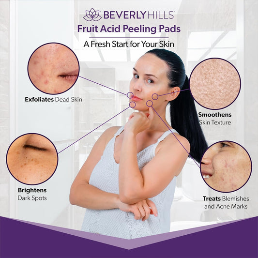 Beverly Hills Fruit Acid Peeling Pads - 50 Face Exfoliator Pads For Reducing Fine Lines & Dark Spots | Facial Cleansing Pads With Salicylic, Lactic & Mandelic Acid For Glowing Skin, 50 Face Pads