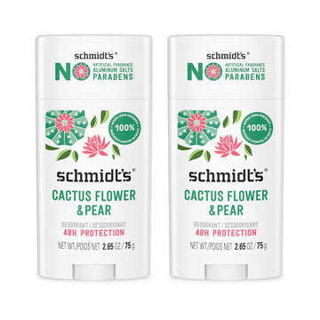 Schmidt'S Aluminum-Free Vegan Deodorant Cactus Flower & Pear With 24-Hour Odor Protection, 2 Count For Women And Men, Natural Ingredients, Cruelty-Free, 2.65 Oz