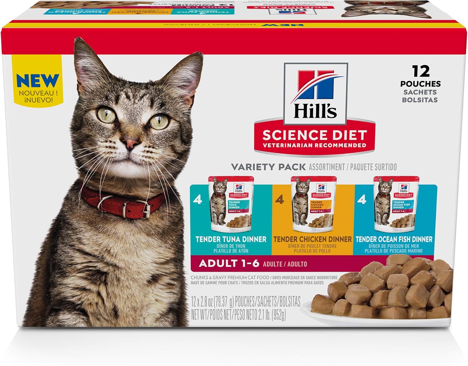 Hill'S Science Diet Adult 1-6, Adult 1-6 Premium Nutrition, Wet Cat Food, Variety Case: Tuna, Chicken, Ocean Fish Stew, 2.8 Oz Pouch Variety Case, Case Of 12