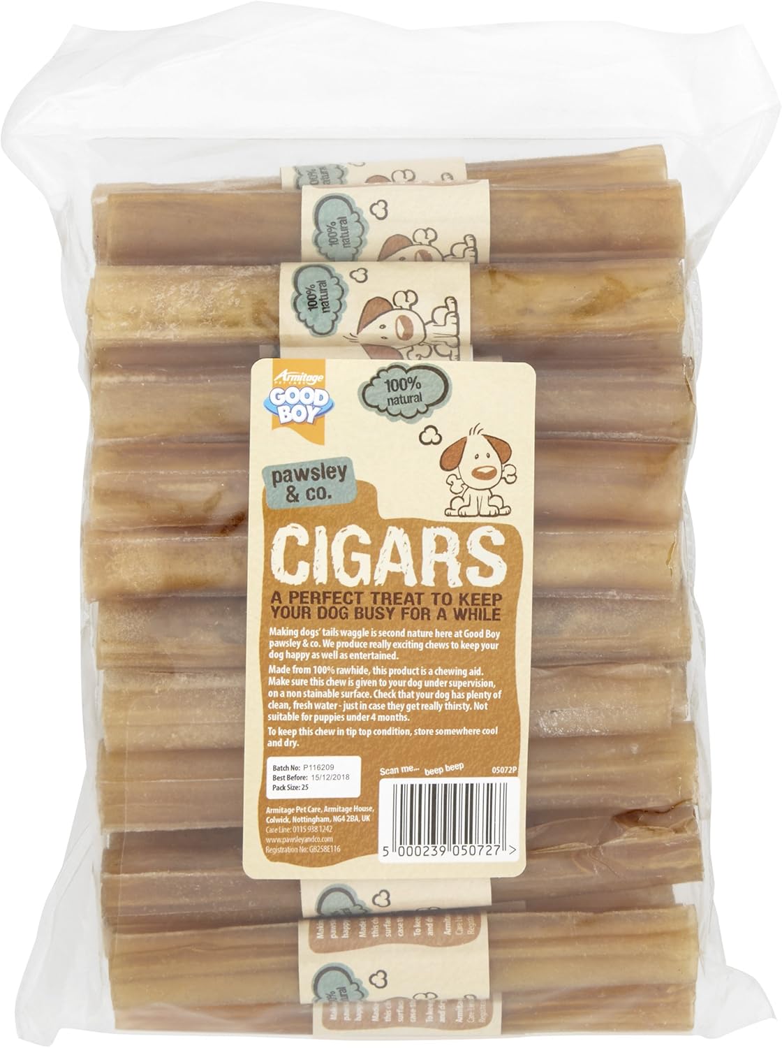Good Boy - Rawhide Cigars - Dog Chews - Made From 100 Percent Natural Hide - Pack Of 25 - Dog Treats Natural