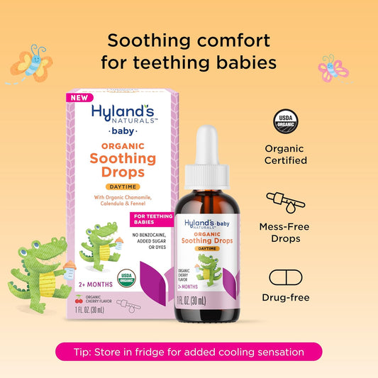 Hyland'S Baby Organic Daytime Soothing Drops For Oral Discomfort, 1 Oz, Ages 2 Months And Up, Organic Cherry Flavor