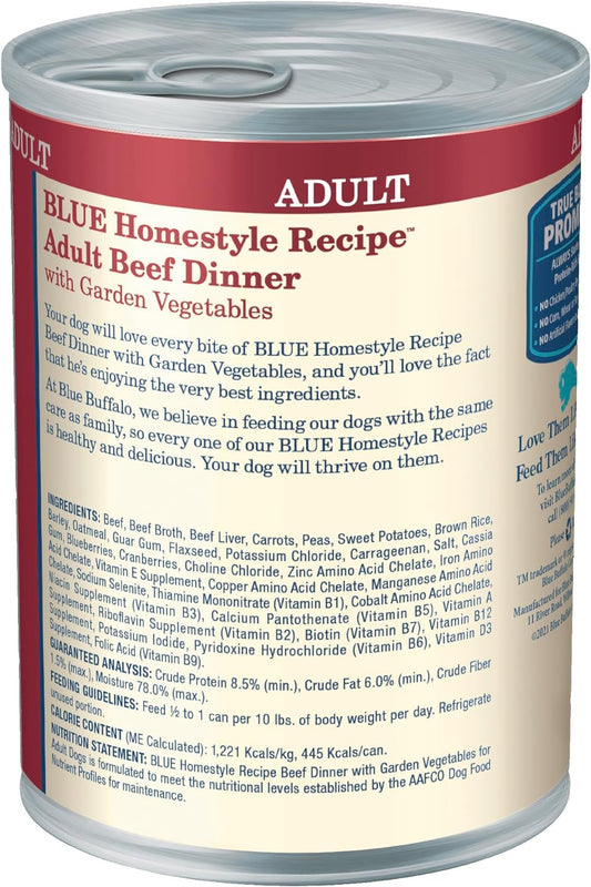 Blue Buffalo Homestyle Recipe Adult Wet Dog Food, Made With Natural Ingredients, Beef Dinner With Garden Vegetables, 12.5-Oz. Cans (Pack Of 12)