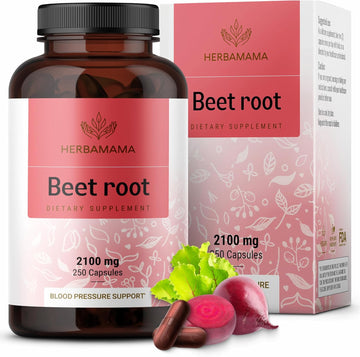 Herbamama Beet Root Capsules - 2100Mg Red Beet Powder Supplement For Pure Immune Support - Vegan, Non-Gmo Red Root Capsules For Overall Support, 250 Caps