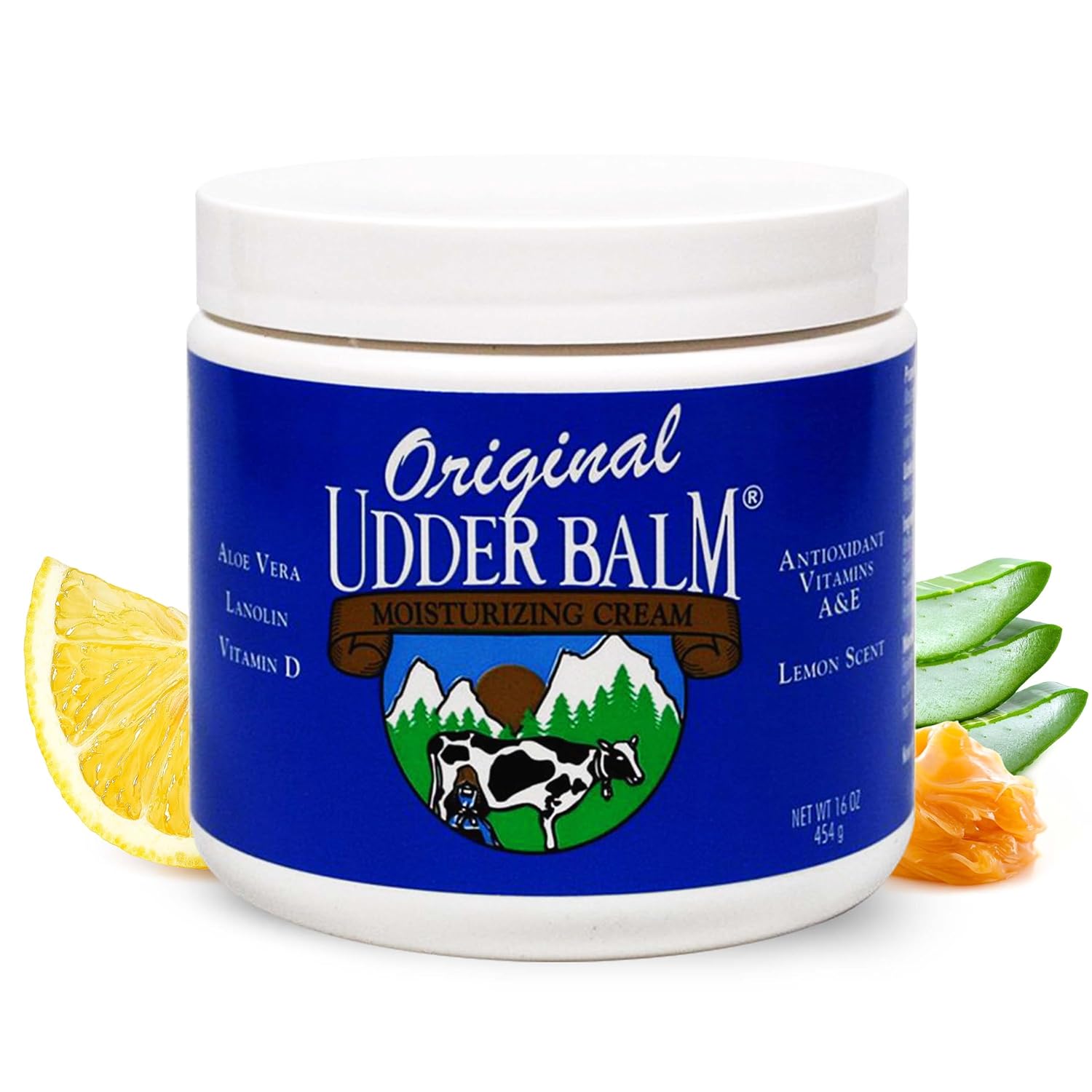 Original Udder Balm (Not Cream Or Lotion Body Moisturizing And Soothing For Dry, Cracked, Flaky, Rough Skin, 16 Oz Jar, Lemon Scent