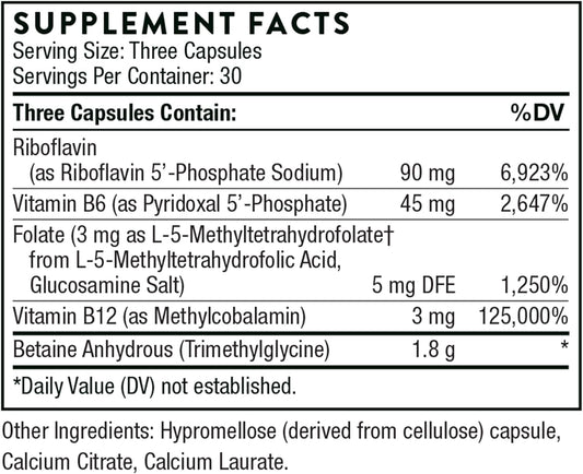 Thorne Methyl-Guard Plus - Active folate (5-MTHF) with Vitamins B2, B6, and B12 - Supports methylation and Healthy Level of homocysteine - Gluten-Free, Dairy-Free, Soy-Free - 90 Capsules