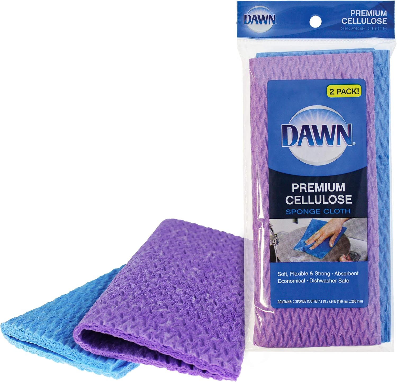 Dawn 233672 Cellulose Sponge Cloth, 2 Piece, Blue, Purple