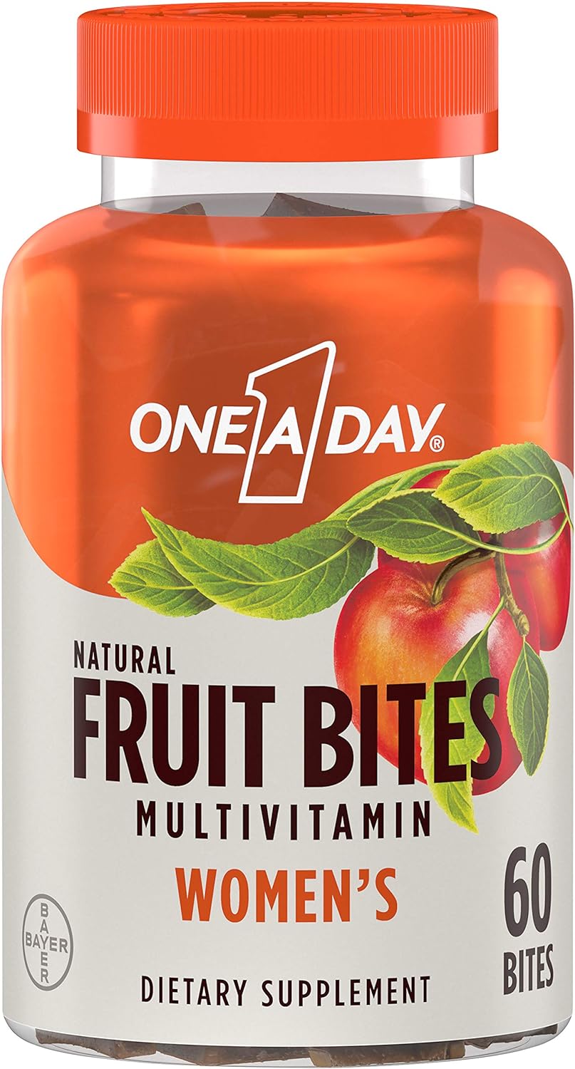 One A Day Womens Natural Fruit Bites Multivitamin With Immune Health Support*, 60 Count (1 Month Supply), Gluten Free Vitamins For Women With Vitamin A, Vitamin D, Vitamin E, B6, B12, Biotin & More