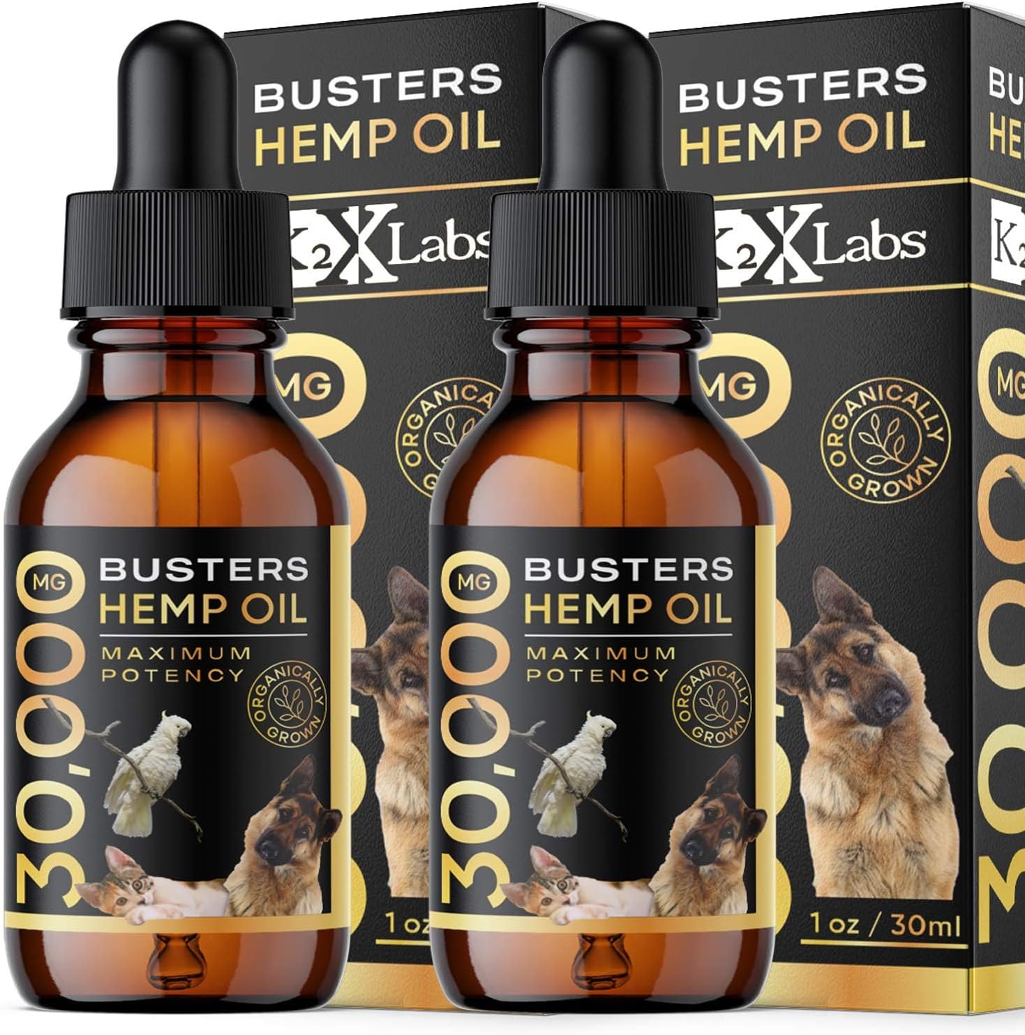 Busters Max Potency Organic Hemp Oil [2Pack, 2Months Supply] & Treats for Dogs & Cats - Perfect Ratio Omega 3 & 6 - Made in USA - Hip & Joint Health, Natural Relief, Calming