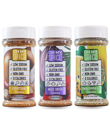 Seafood Seasoning Bundle | Everything, Maui Onion, Lemon Pepper Dill | Low Sodium Keto Seasoning by Oh My Spice | 0 Calories, 0 Carbs, No MSG | Gourmet Healthy Seasonings for Cooking