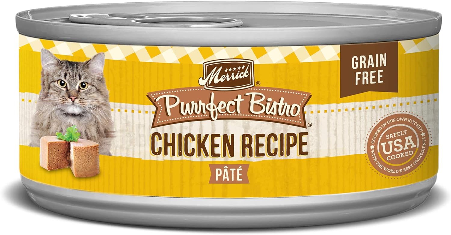 Merrick Purrfect Bistro Grain Free Premium Soft Canned Pate Adult Wet Cat Food, High Protein Chicken Recipe - (Pack Of 24) 5.5 Oz. Cans