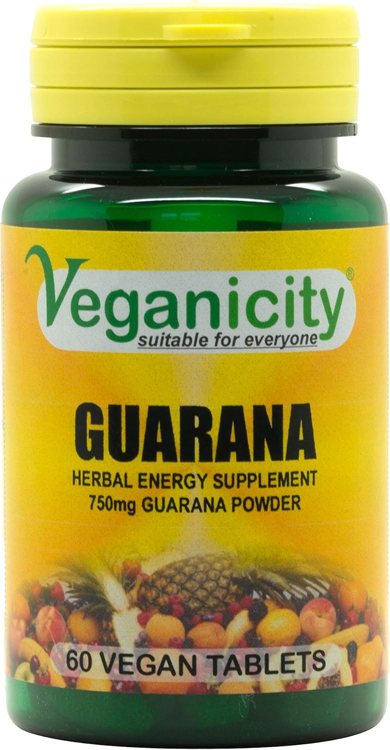 Veganicity Guarana 750Mg : Energy & Focus Supplement : 60 Tablets, In A Planet-Friendly 99% Recycled Pot