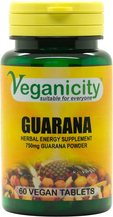 Veganicity Guarana 750Mg : Energy & Focus Supplement : 60 Tablets, In A Planet-Friendly 99% Recycled Pot