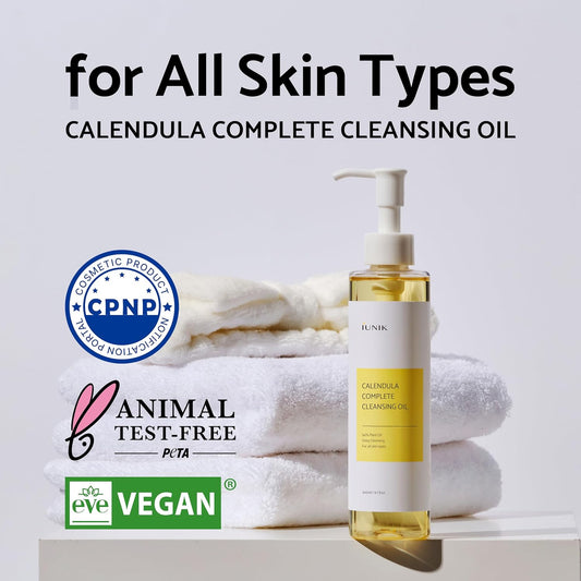 Iunik Calendula & Jojoba Oil-Infused Vegan Cleansing Oil – Gentle Blackhead Melting & Makeup Remover Facial Cleanser W/ 94% Plant-Based Oils Korean Skincare