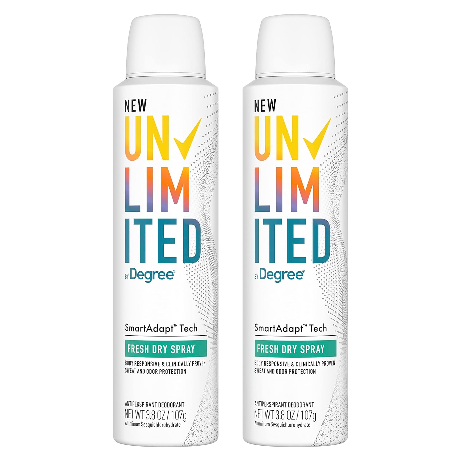 Degree Unlimited Antiperspirant Deodorant Dry Spray Fresh 2 Count Long-Lasting Sweat & Odor Protection with Antiperspirant Technology SmartAdapt Tech 3.8 oz