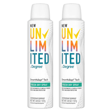 Degree Unlimited Antiperspirant Deodorant Dry Spray Fresh 2 Count Long-Lasting Sweat & Odor Protection With Antiperspirant Technology Smartadapt Tech 3.8 Oz