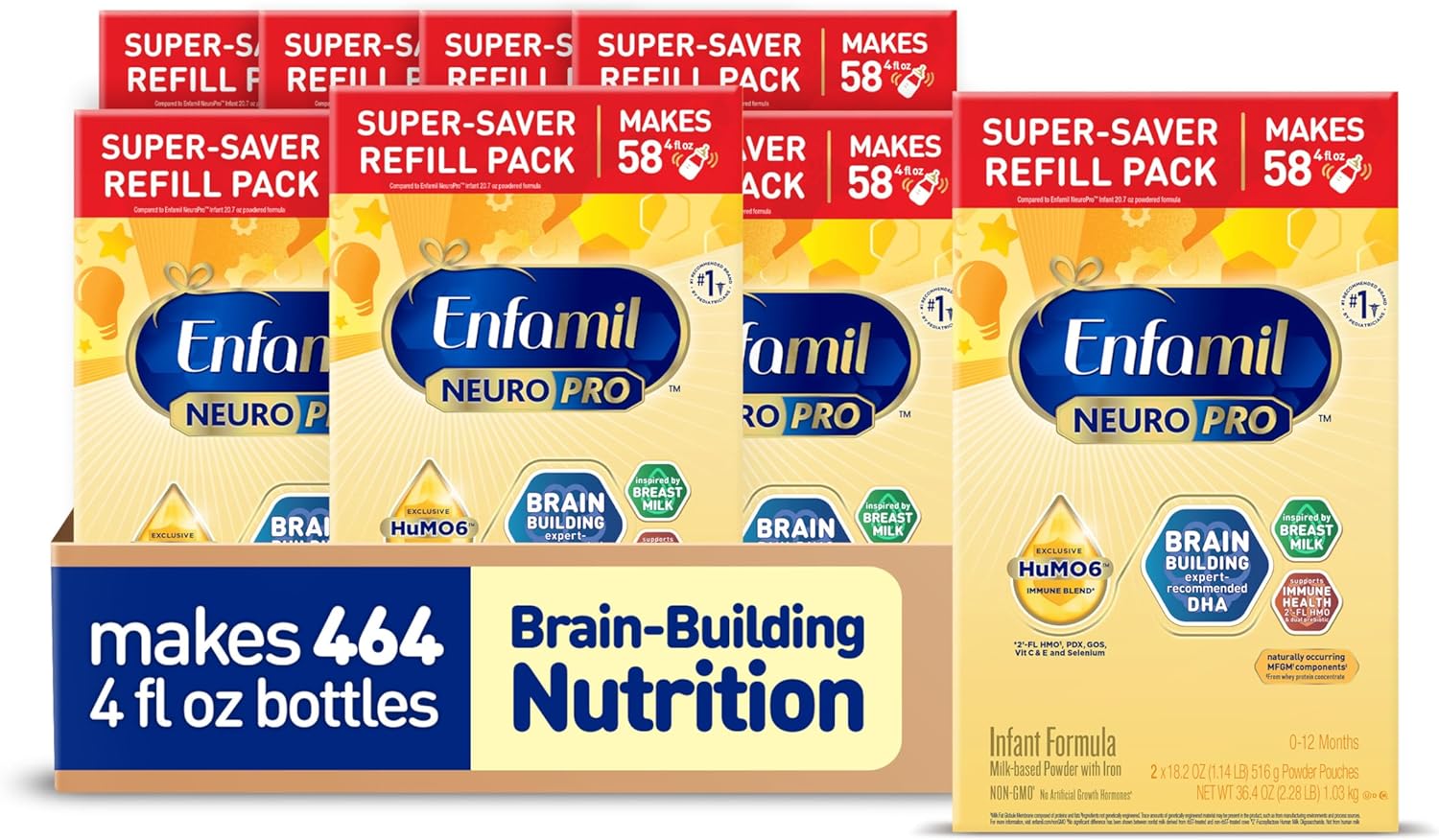 Enfamil Neuropro Baby Formula, Mfgm* 5-Year Benefit, Expert-Recommended Brain-Building Omega-3 Dha, Exclusive Immune Supporting Humo6 Blend, Infant Formula Powder, Baby Milk, 36.4 Oz (Pack Of 8)