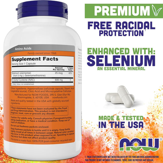 Now NAC 600 mg, 400 Veg Capsules, N-Acetyl Cysteine with Selenium