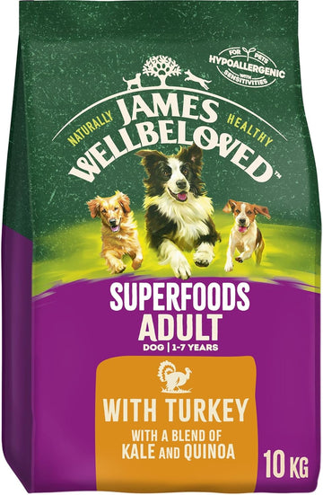 James Wellbeloved Adult Superfoods 10 kg Bag, Hypoallergenic Dry Dog Food, Turkey with Kale & Quinoa?425800