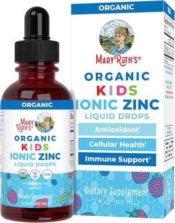 Maryruth Organics Zinc Supplements For Immune Support, Liquid Zinc Supplement, Immune Support Supplement For Kids, Ages 4-13, Zinc Sulfate, Vegan, Usda Organic, Glycerin Based, 2 Fl Oz