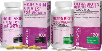 Bronson Hair, Skin & Nails with Biotin Extra Strength Vitamin Supplement for Women + Ultra Biotin 10,000 Mcg