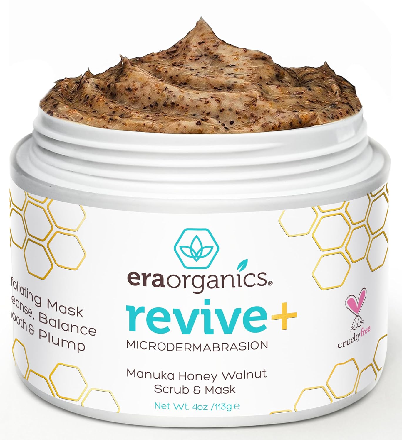 Era Organics Microdermabrasion Facial Scrub & Face Exfoliator - Spa Quality Exfoliating Face Mask With Manuka Honey & Walnut - Moisturizing Facial Exfoliant For Dry Skin, Blackheads & Wrinkles (4 Oz)