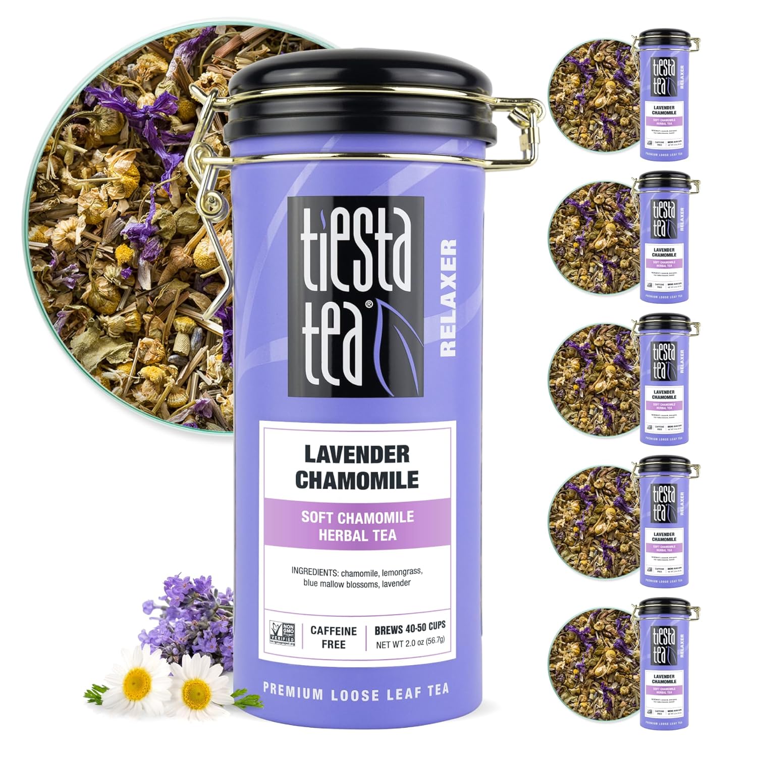 Tiesta Tea - Lavender Chamomile | Soft Chamomile Herbal Tea | Premium Loose Leaf Tea Blend | Non Caffeinated Tea | Make Hot Or Iced Tea & Brews Up To 50 Cups - 12 Ounce Refillable Tin, Pack Of 6