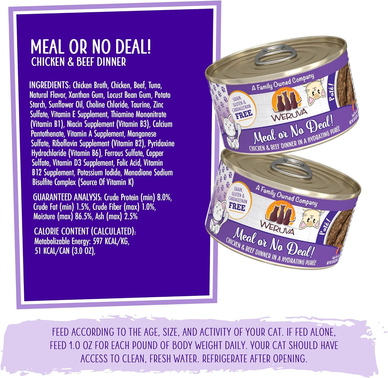 Weruva Classic Cat Paté, Meal or No Deal! with Chicken & Beef, 3oz Can (Pack of 12)