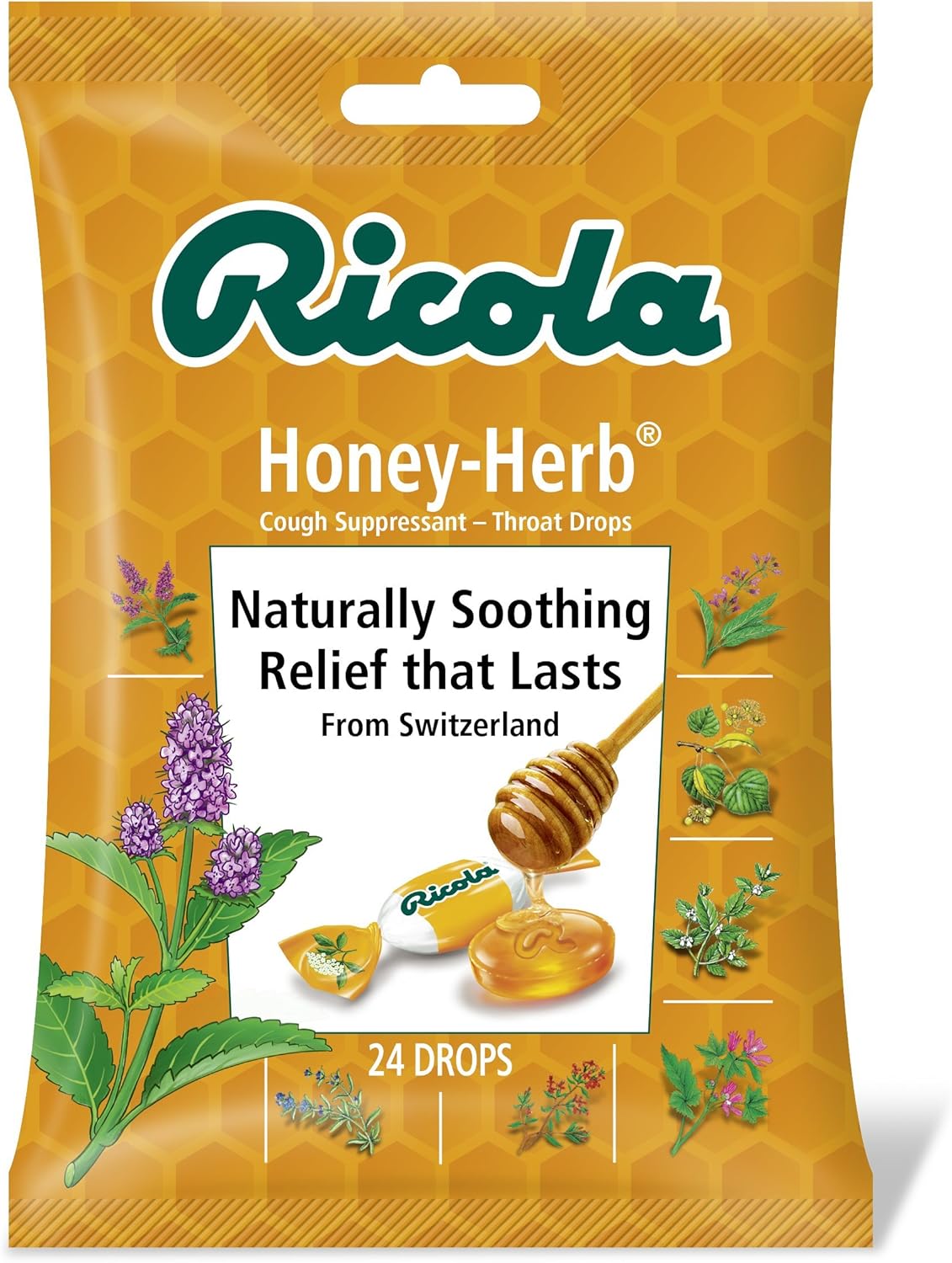 Ricola Cough Suppressant Throat Drops, Honey-Herb, 24 Drops (Pack of 12)