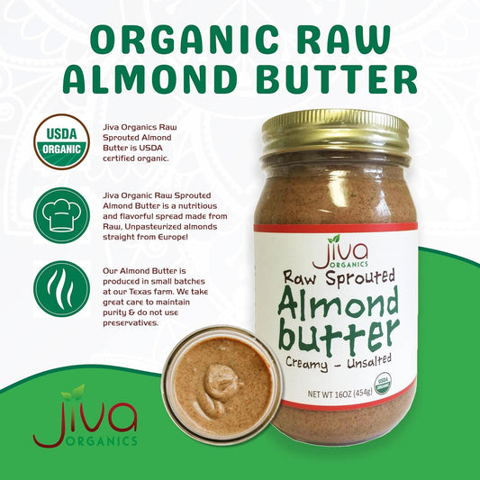 Jiva Organics RAW SPROUTED Organic Almond Butter 16-Ounce Large Jar