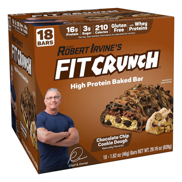 Fitcrunch Snack Size Protein Bars, Designed By Robert Irvine, World’S Only 6-Layer Baked Bar, 3G Of Sugar & Soft Cake Core (18 Bars, Chocolate Chip Cookie Dough)