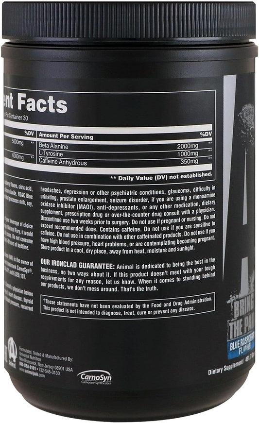 Animal Fury - Pre Workout Powder Supplement for Energy and Focus - 5g 